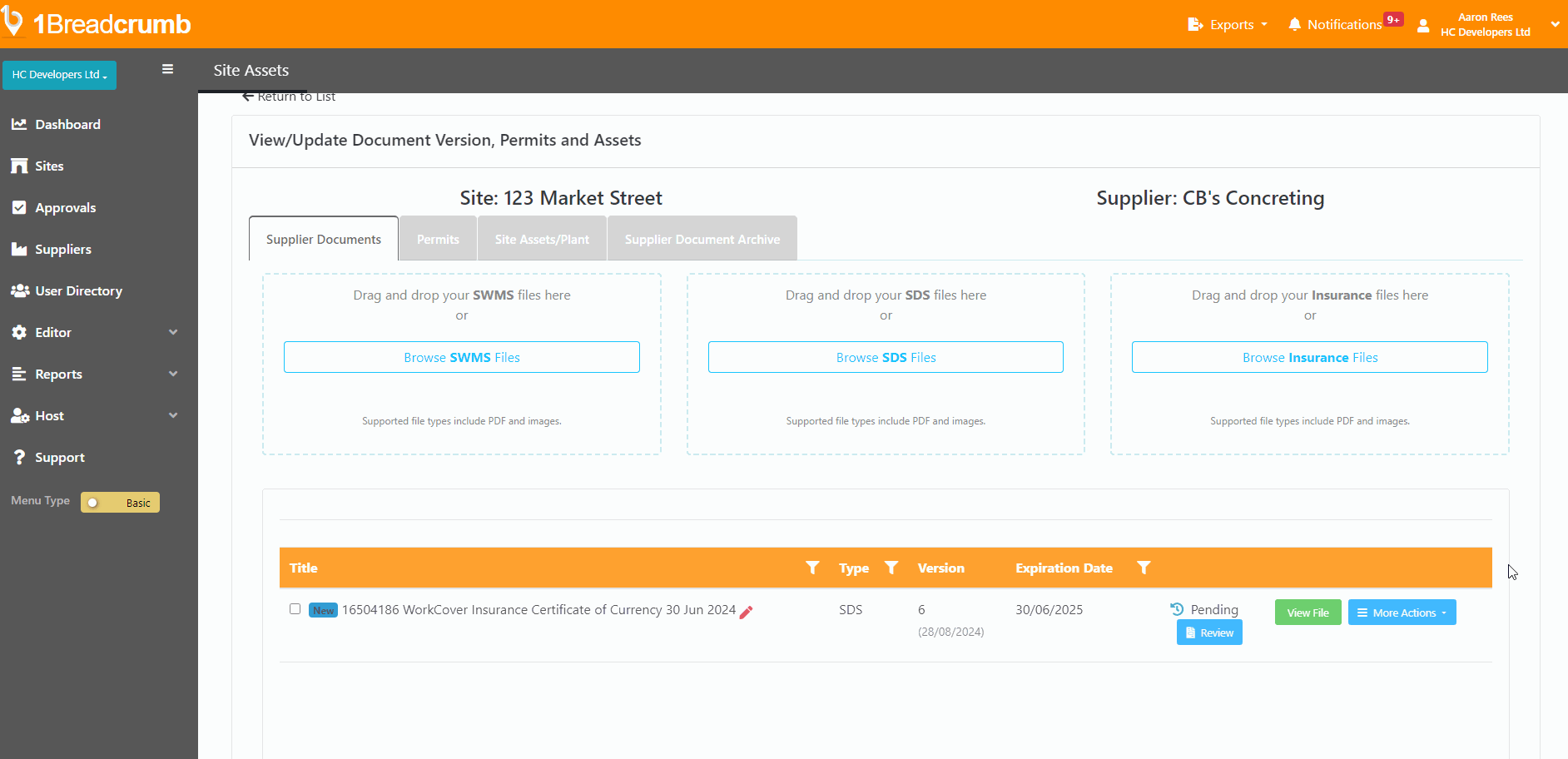 Change supplier document type